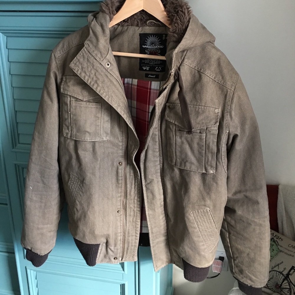 Thick coat with attached hood